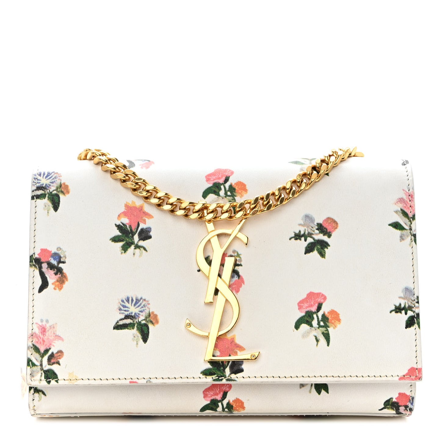 Calfskin Prairie Flower Printed Small Classic Monogram Kate Satchel White