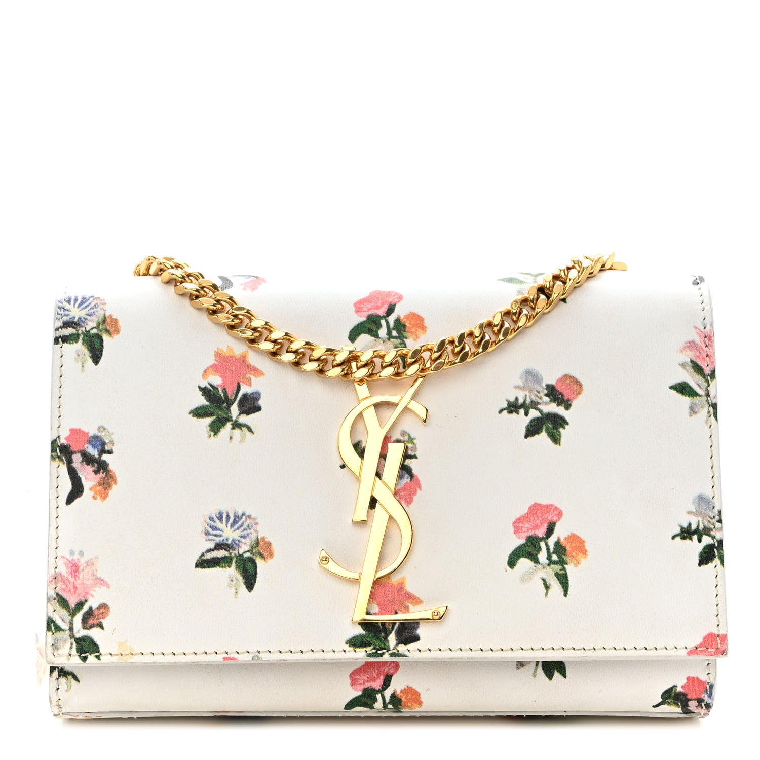 Saint Laurent Calfskin Prairie Flower Printed Small Classic Monogram Kate Satchel White 1 of 9