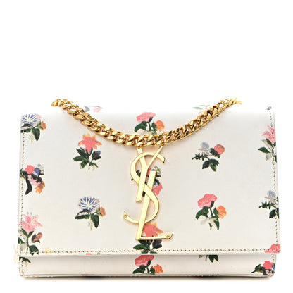 Saint Laurent Calfskin Prairie Flower Printed Small Classic Monogram Kate Satchel White 1 of 9