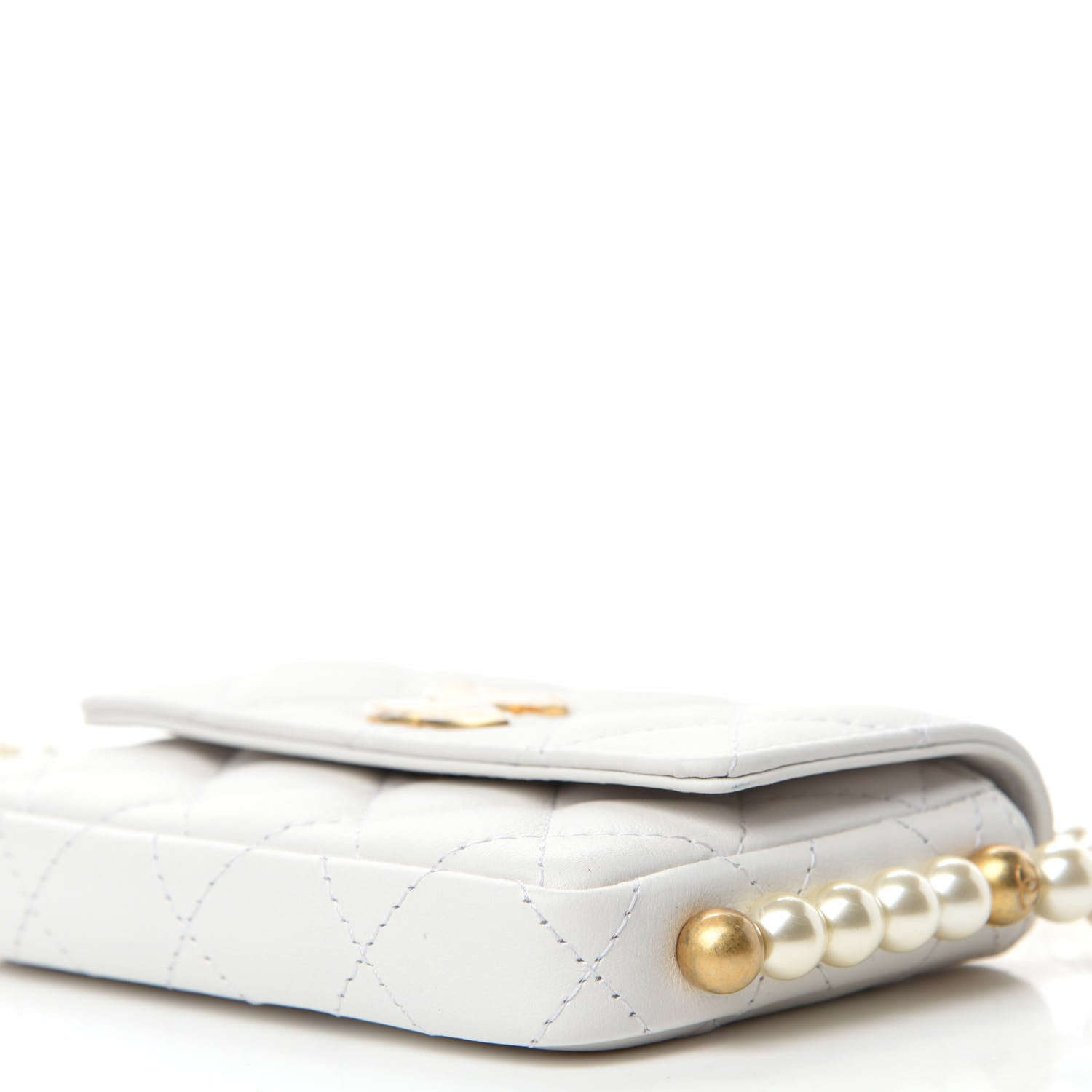 Chanel Calfskin Quilted About Pearls Card Holder Flap With Chain White 7 of 12