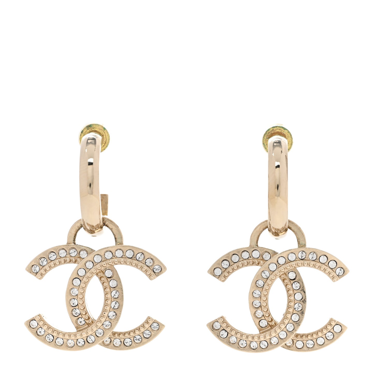 Metal Crystal Studded CC Hoop Drop Earrings Gold