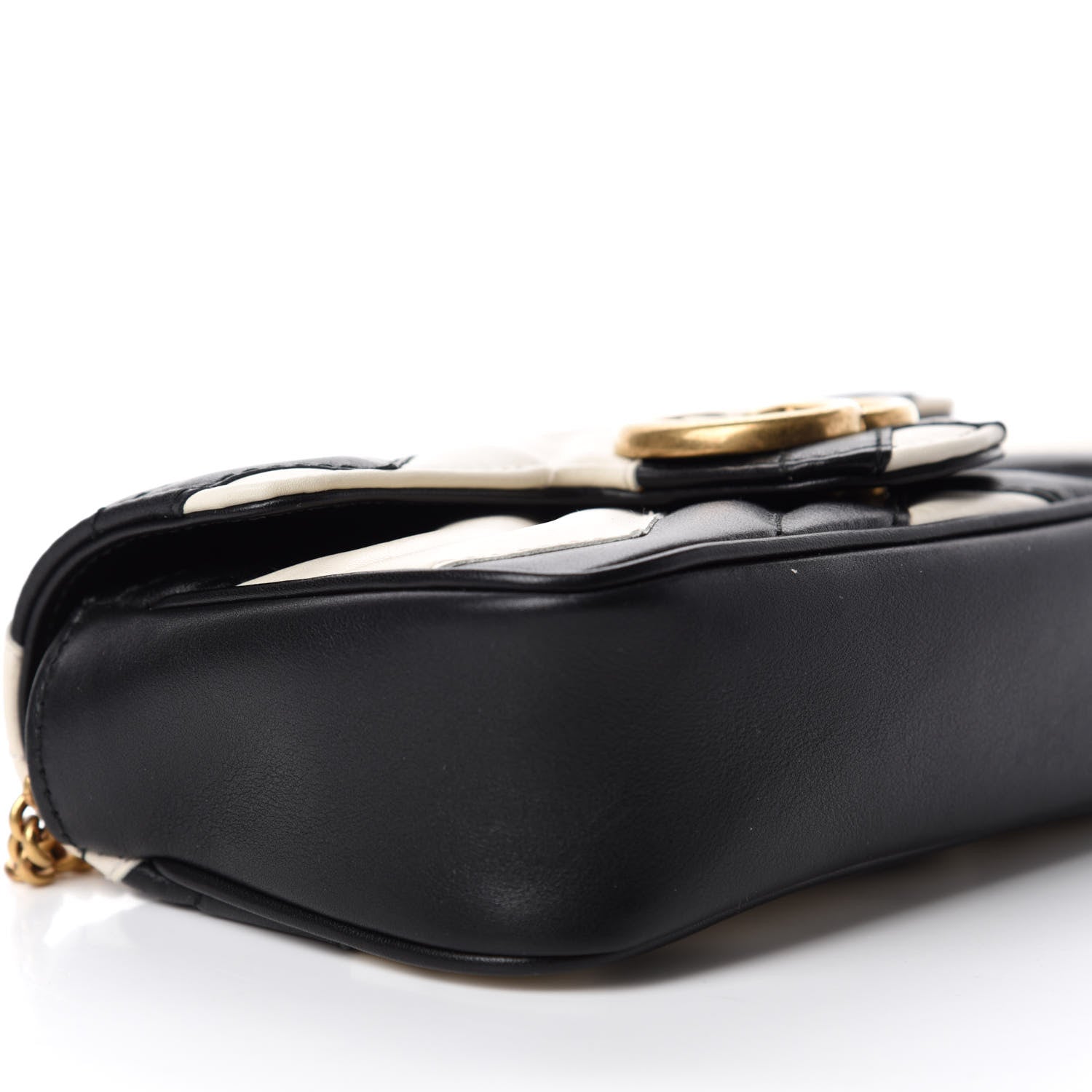 Gucci Calfskin Matelasse Super Mini GG Marmont Shoulder Bag Black White 6 of 11