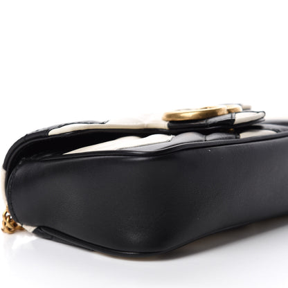 Gucci Calfskin Matelasse Super Mini GG Marmont Shoulder Bag Black White 6 of 11