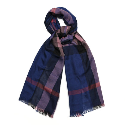 Burberry Silk Cashmere Half Mega Check Scarf Navy Blue 1 of 5