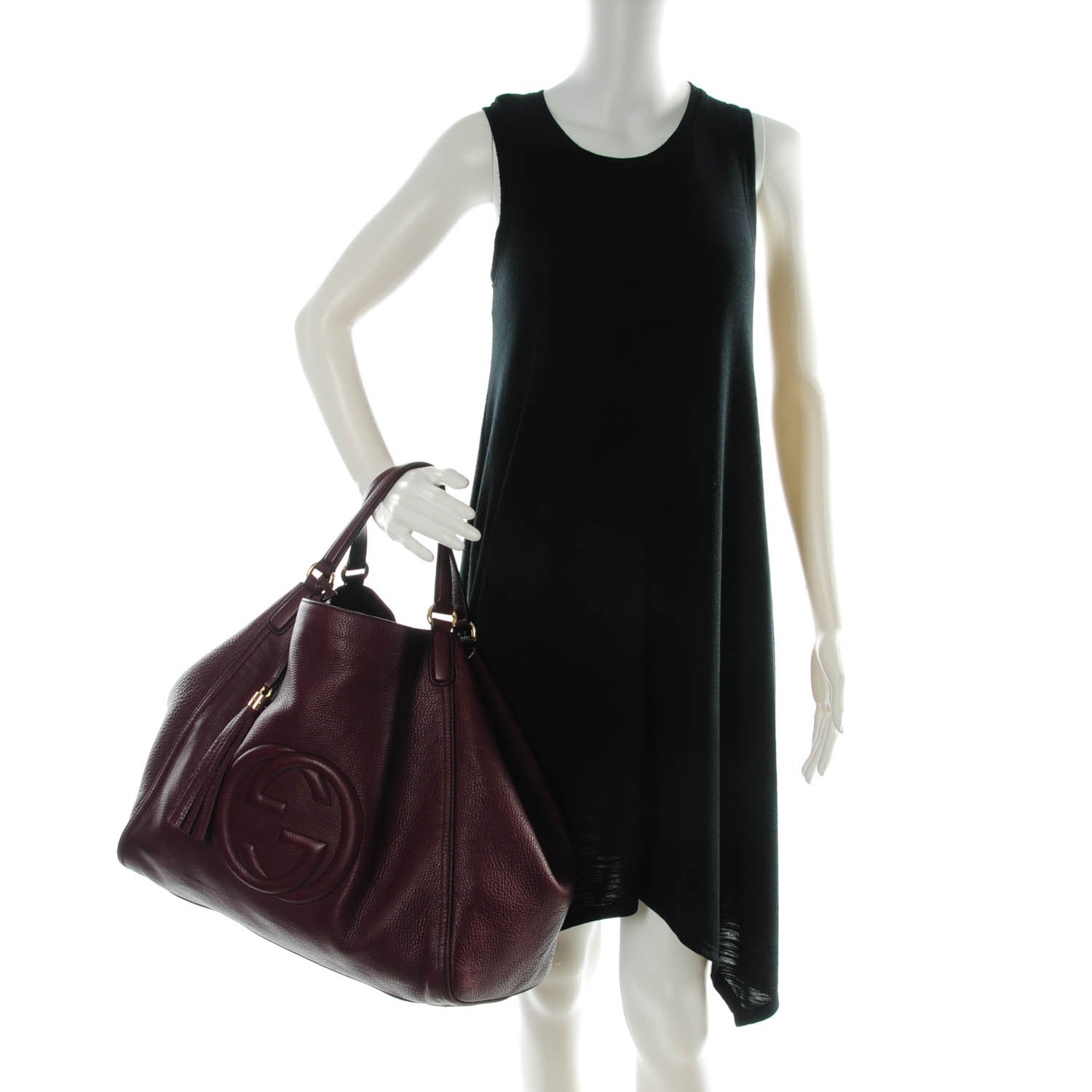 Gucci Pebbled Calfskin Large Soho Shoulder Bag Bordeaux 2 of 9