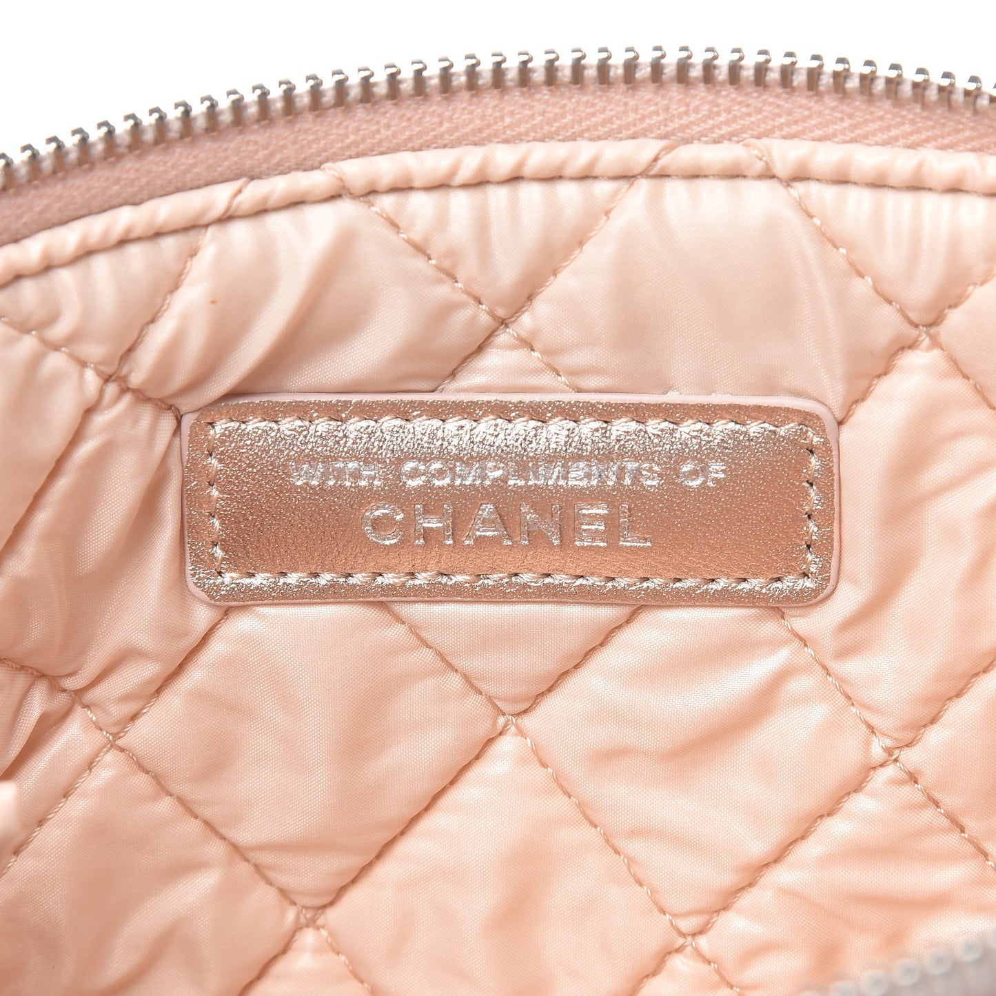 Metallic Lambskin Quilted Small Cosmetic Pouch Light Pink