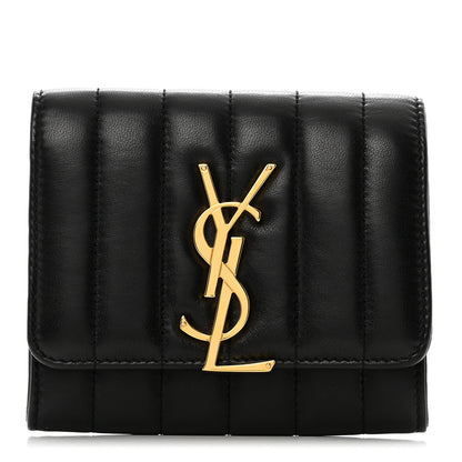 Saint Laurent Lambskin Matelasse Monogram Vicky Tri-Fold Wallet Black 1 of 8