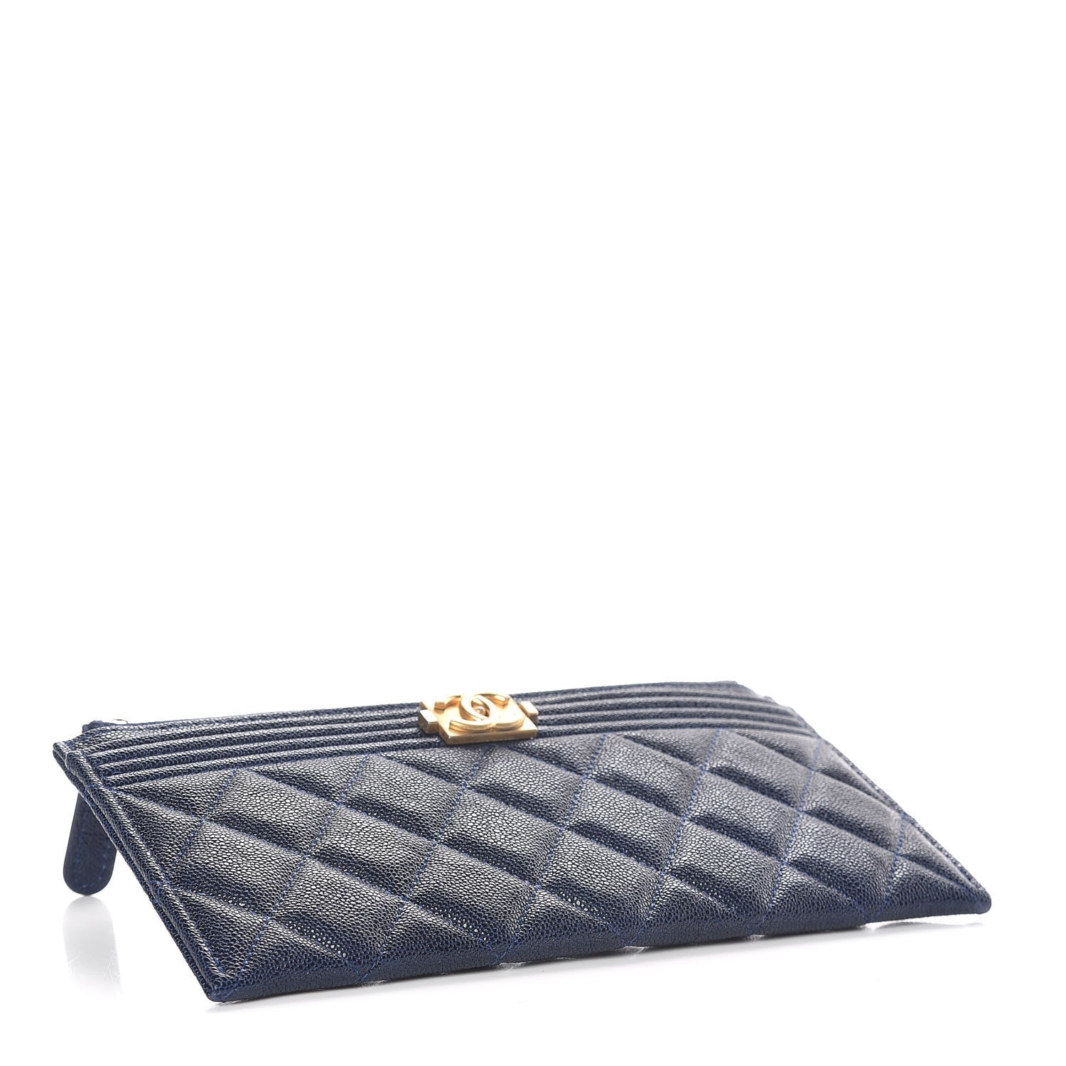 Chanel Caviar Quilted Classic Zip Boy Pouch Navy 4 of 8