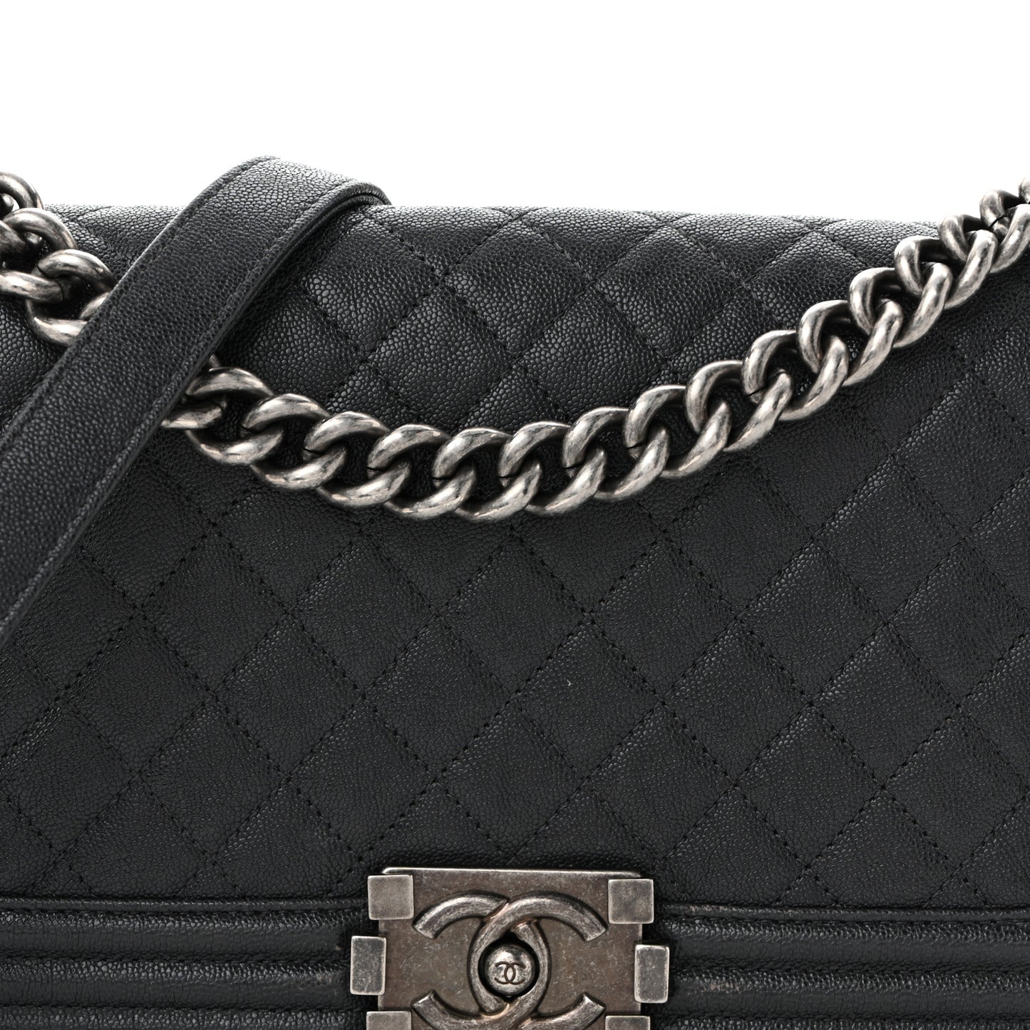 Caviar Quilted Medium Boy Flap Dark Grey