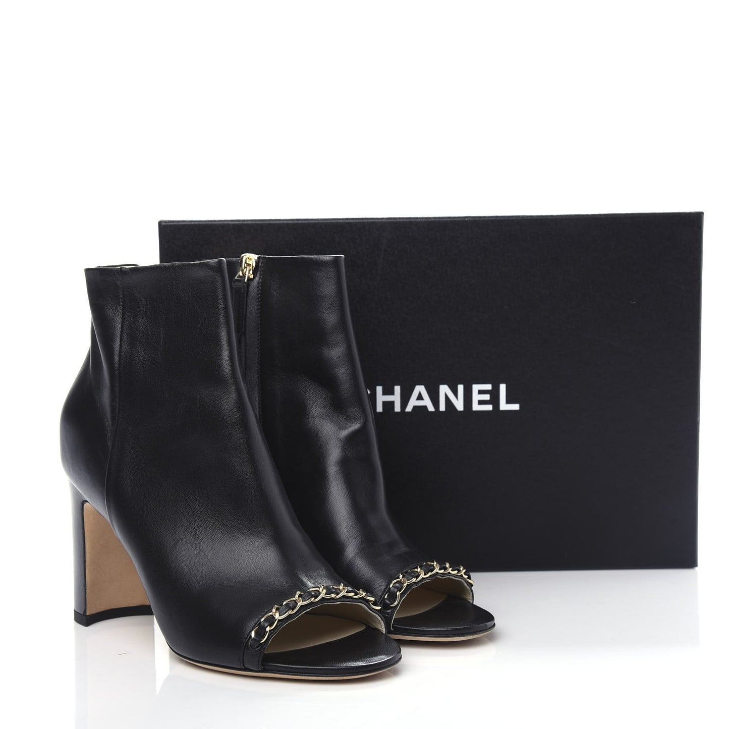 Lambskin CC Chain Short Boots 37 Black