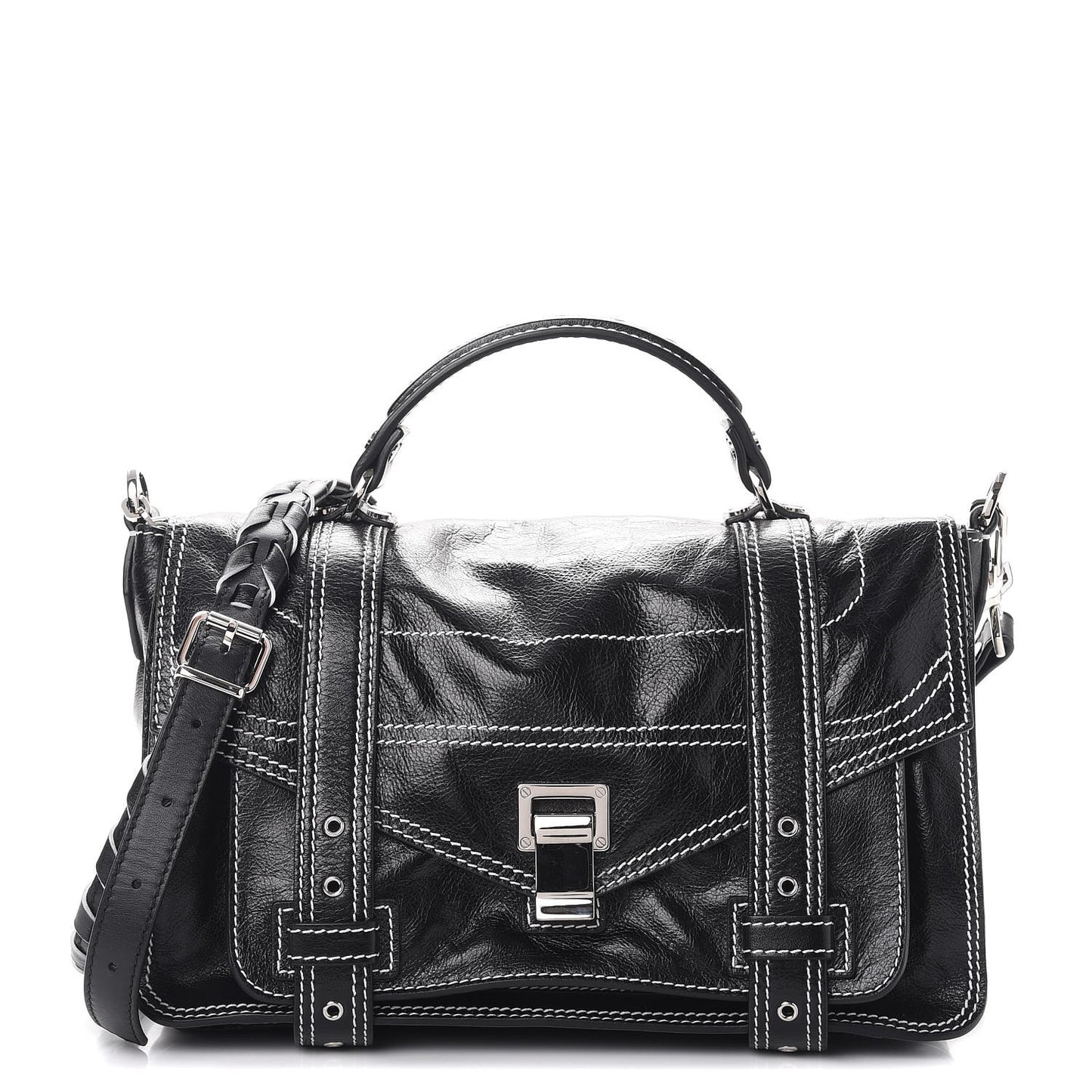 Calfskin Medium Contrast Stitching PS1 Satchel Black