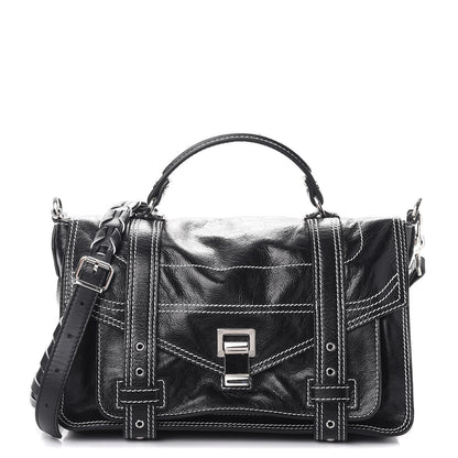 Proenza Schouler Calfskin Medium Contrast Stitching PS1 Satchel Black 1 of 7
