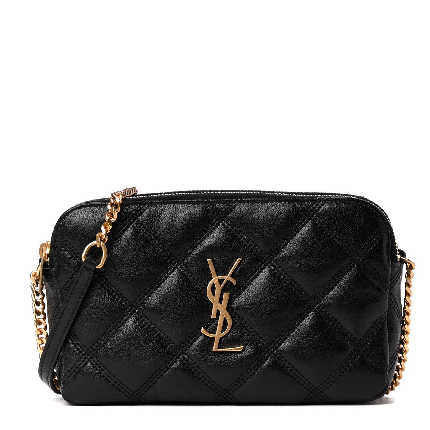 Grained Lambskin Quilted Mini Becky Double Zip Bag Black