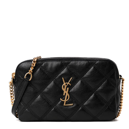 Saint Laurent Grained Lambskin Quilted Mini Becky Double Zip Bag Black 1 of 4
