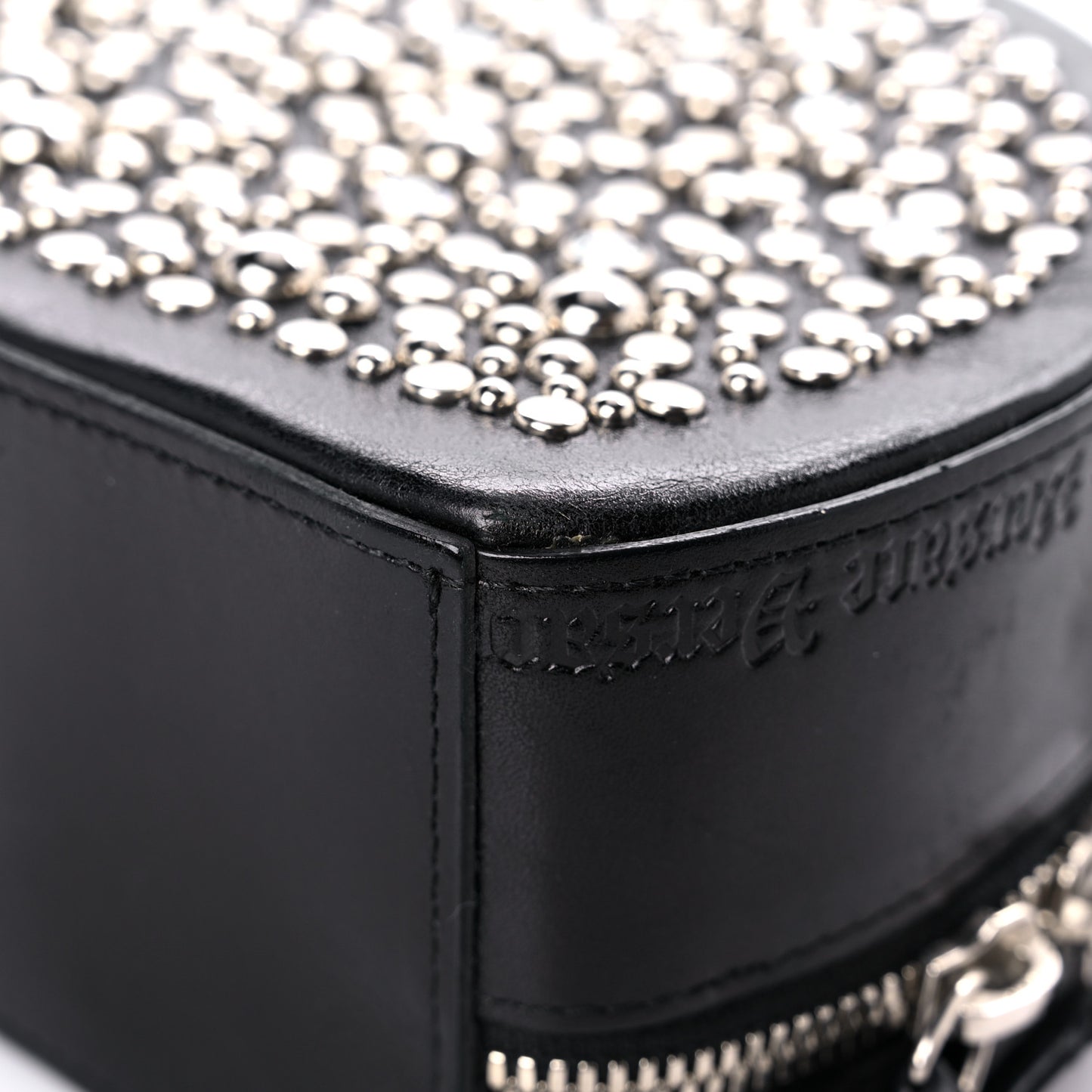 Calfskin Crystal Studded Round Bag Black