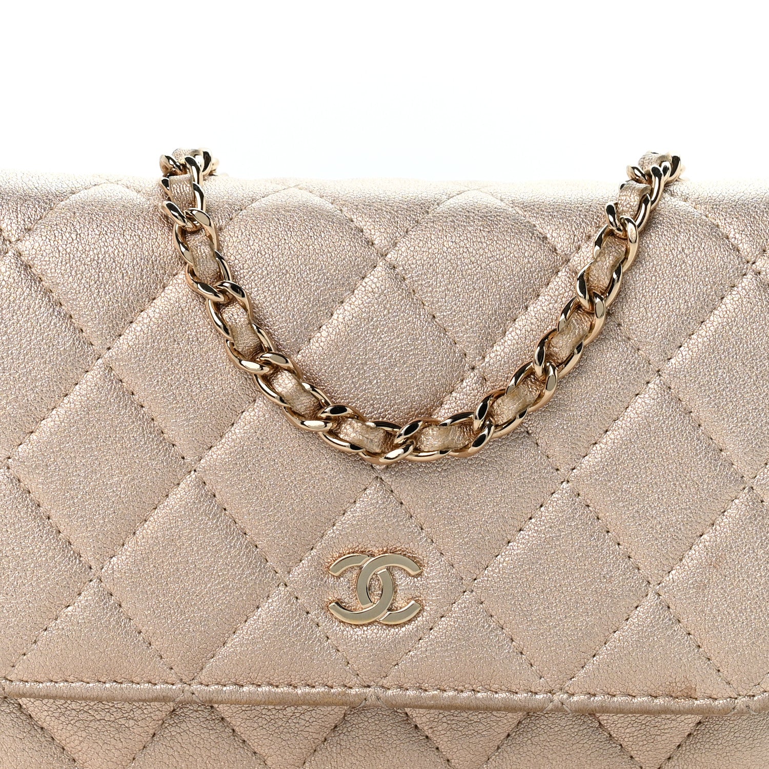 Chanel Metallic Lambskin Quilted Mini Wallet On Chain WOC Gold 8 of 14