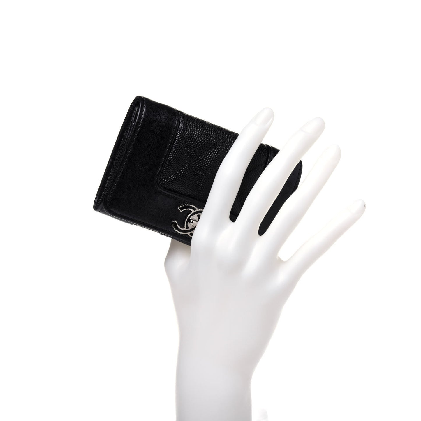 Caviar Quilted Vintage Mademoiselle Flap Card Holder Black