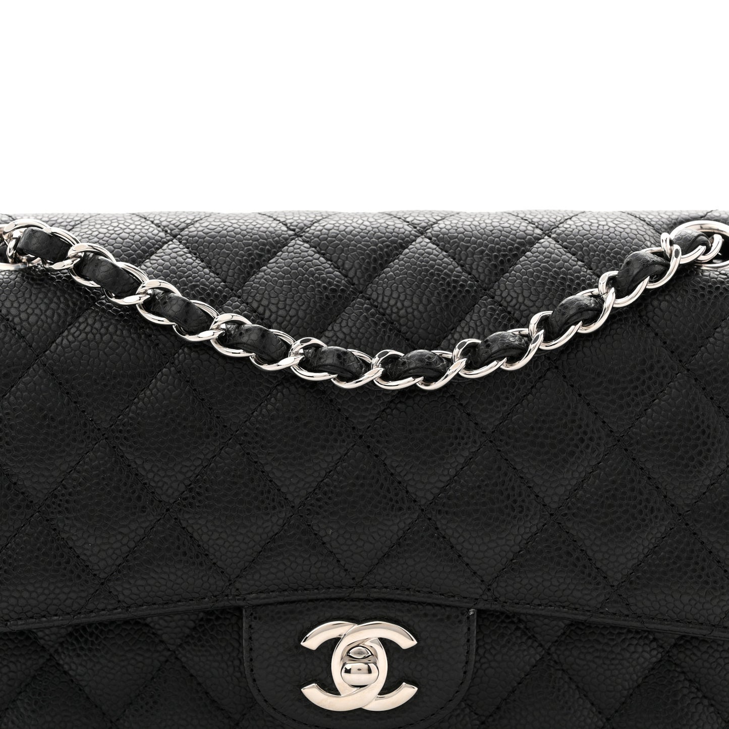 Caviar Quilted Medium Double Flap Black