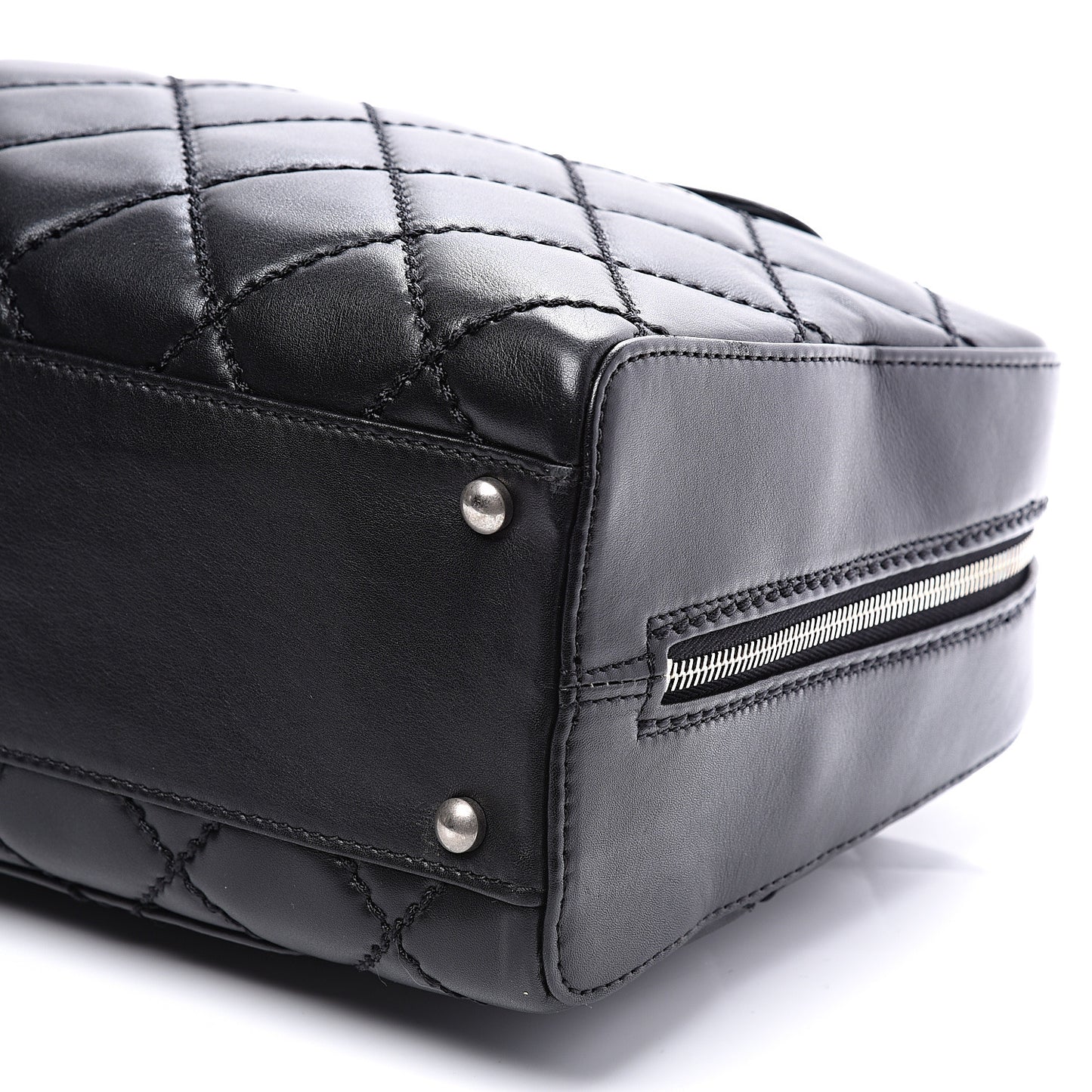 Calfskin Quilted Top Handle Bag Black