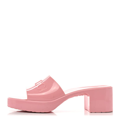Gucci Rubber Gucci Logo Womens Platform 20/60mm Slide Sandals 37 Wild Rose 1 of 8