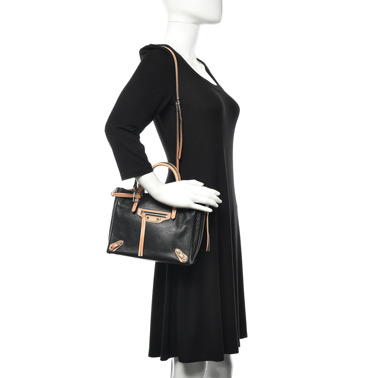 Balenciaga Grained Calfskin Papier Mini A4 Zip Around Tote Black Beige 2 of 10