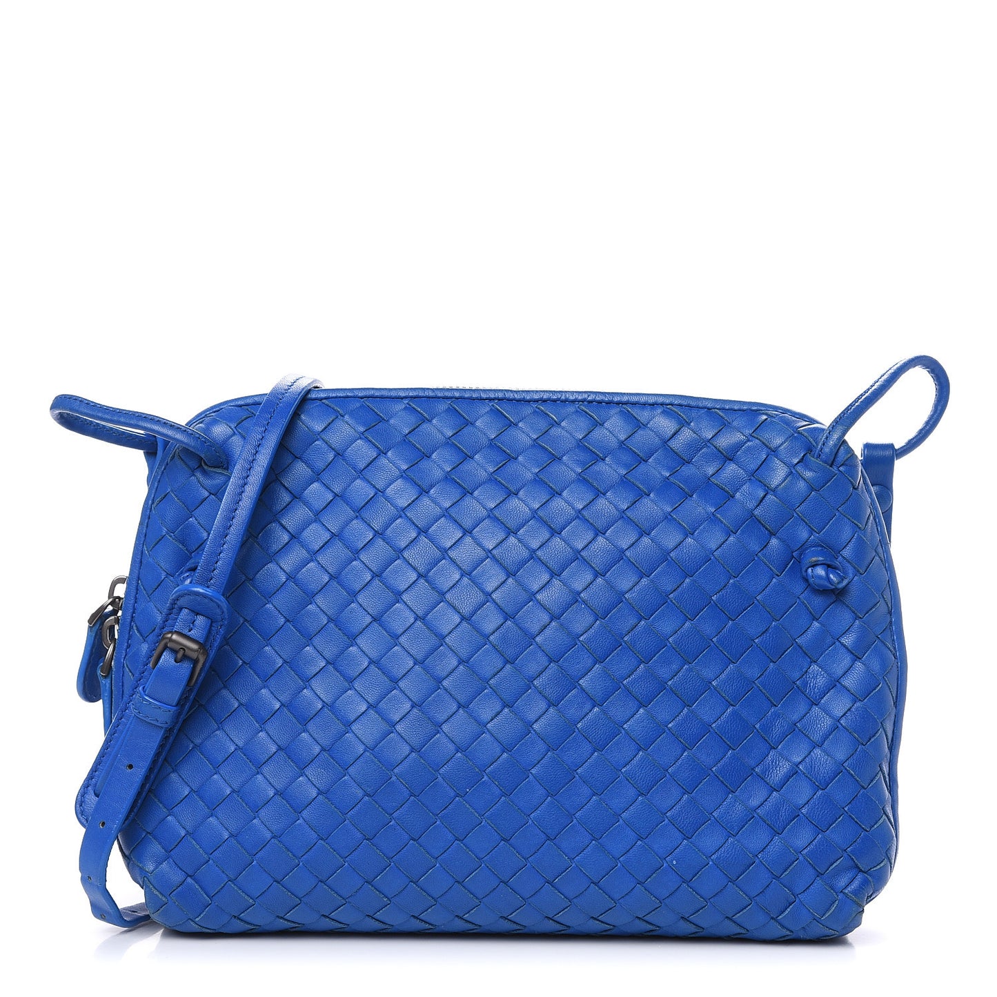 Nappa Intrecciato Nodini Crossbody Messenger Signal Blue