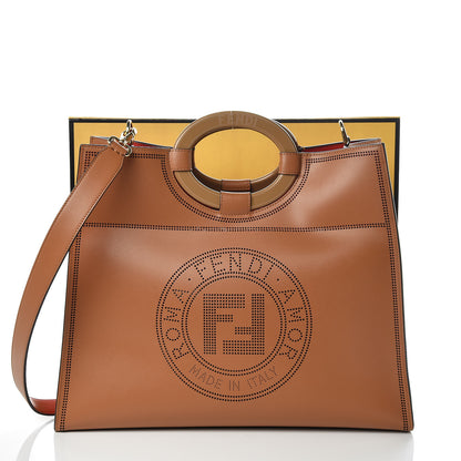Fendi Vitello Liberty Plexiglass Stamp Patch Perforated Medium Runaway Shopper Tote Nocciola 9 of 9