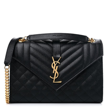 Saint Laurent Grain De Poudre Textured Mixed Matelasse Triquilt Medium Monogram Satchel Black 1 of 10