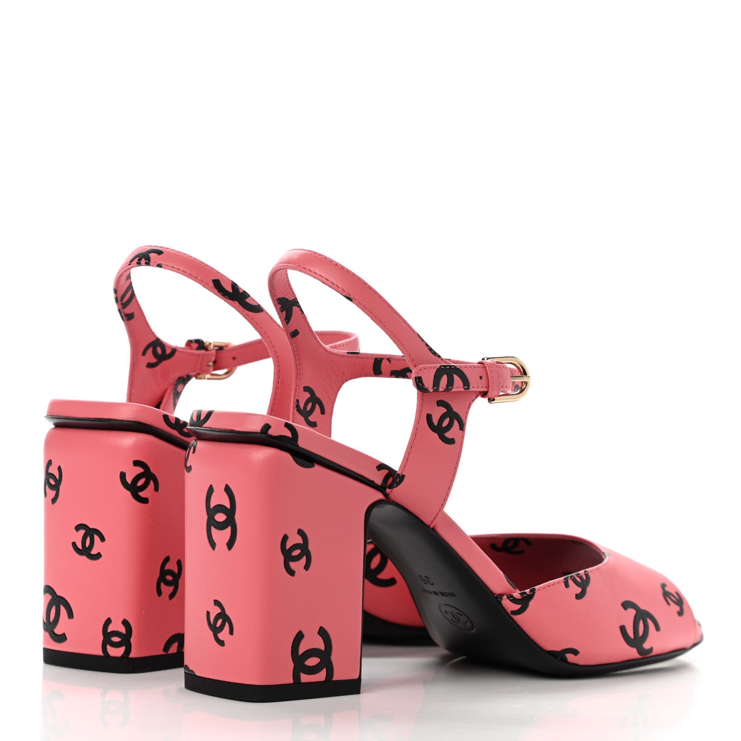 Chanel Lambskin Printed CC Sandals 39 Pink Black 4 of 9
