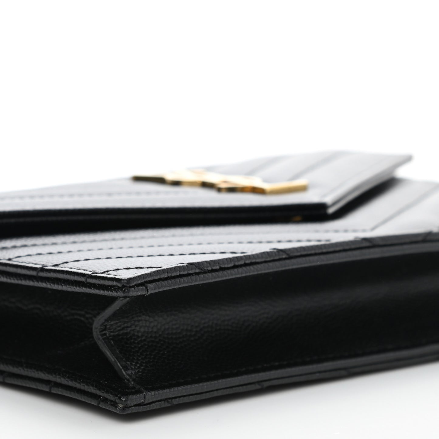 Grain De Poudre Matelasse Chevron Monogram Envelope Chain Wallet Black
