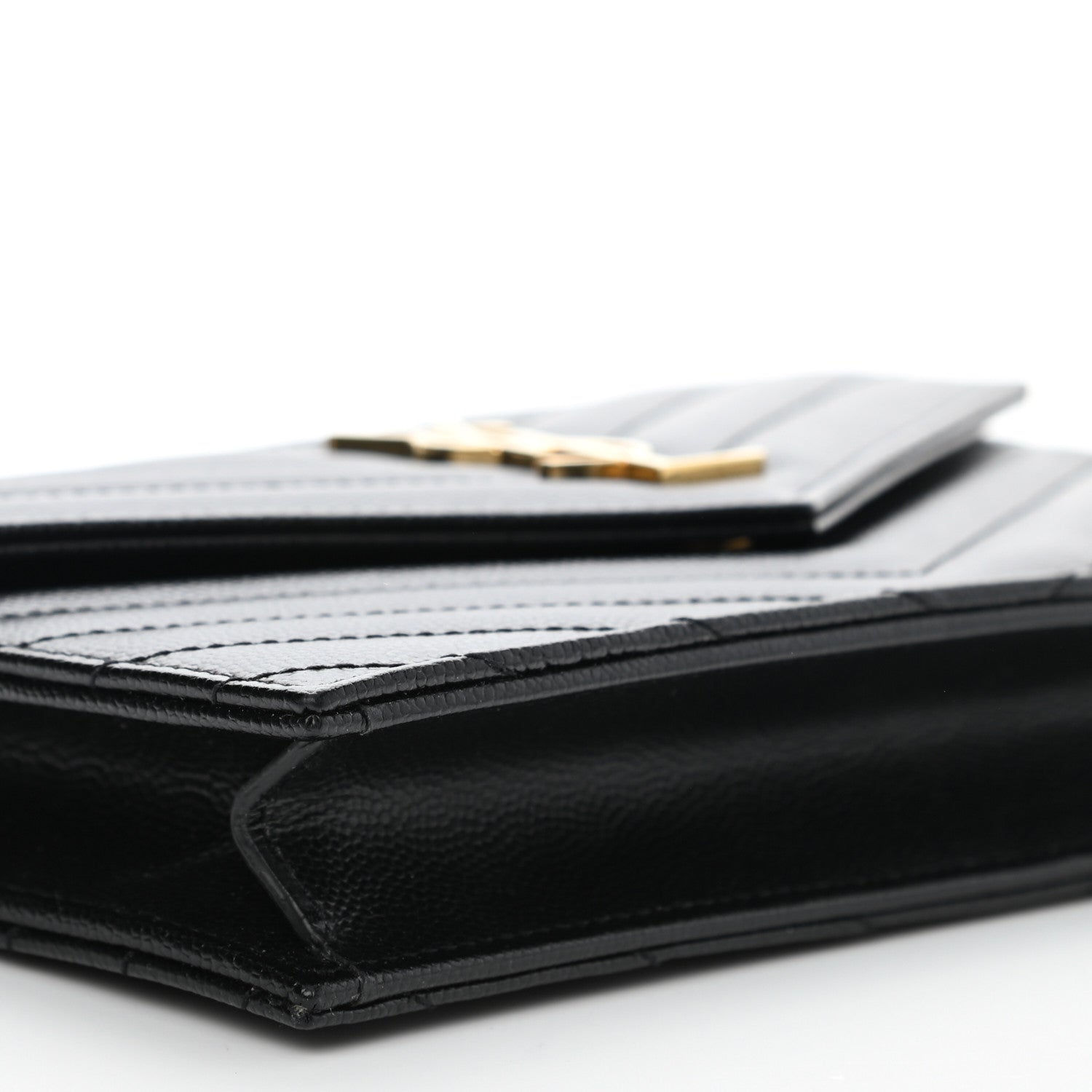 Saint Laurent Grain De Poudre Matelasse Chevron Monogram Envelope Chain Wallet Black 9 of 10