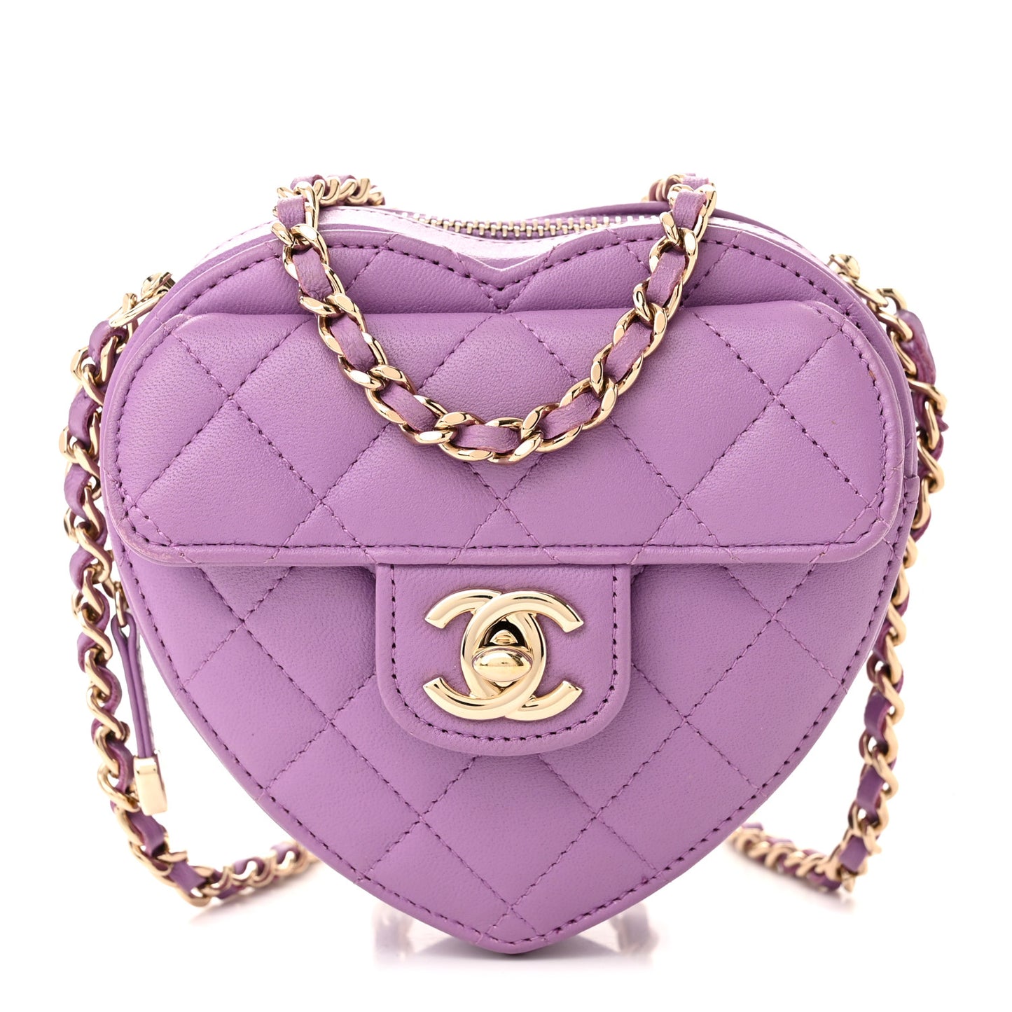 Lambskin Quilted CC In Love Heart Clutch With Chain Purple