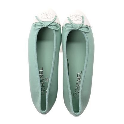 Chanel Lambskin CC Cap Toe Ballerina Flats 37 Light Green White 2 of 10