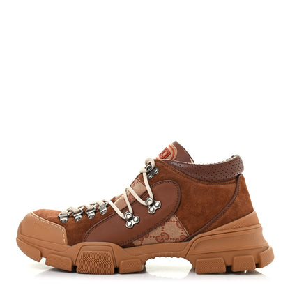 Gucci X SEGA Suede Calfskin GG Monogram Mens Flashtrek Sneakers 9 New Cuir Beige Ruggine 1 of 9