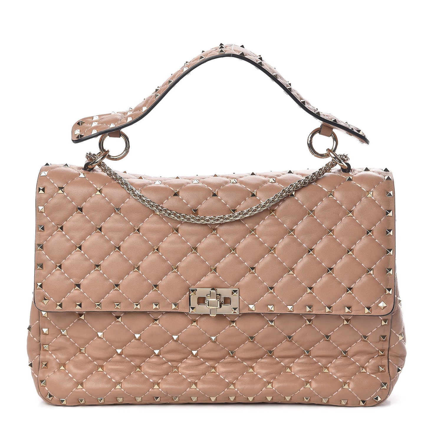 Nappa Large Rockstud Spike Shoulder Bag Soft Noisette
