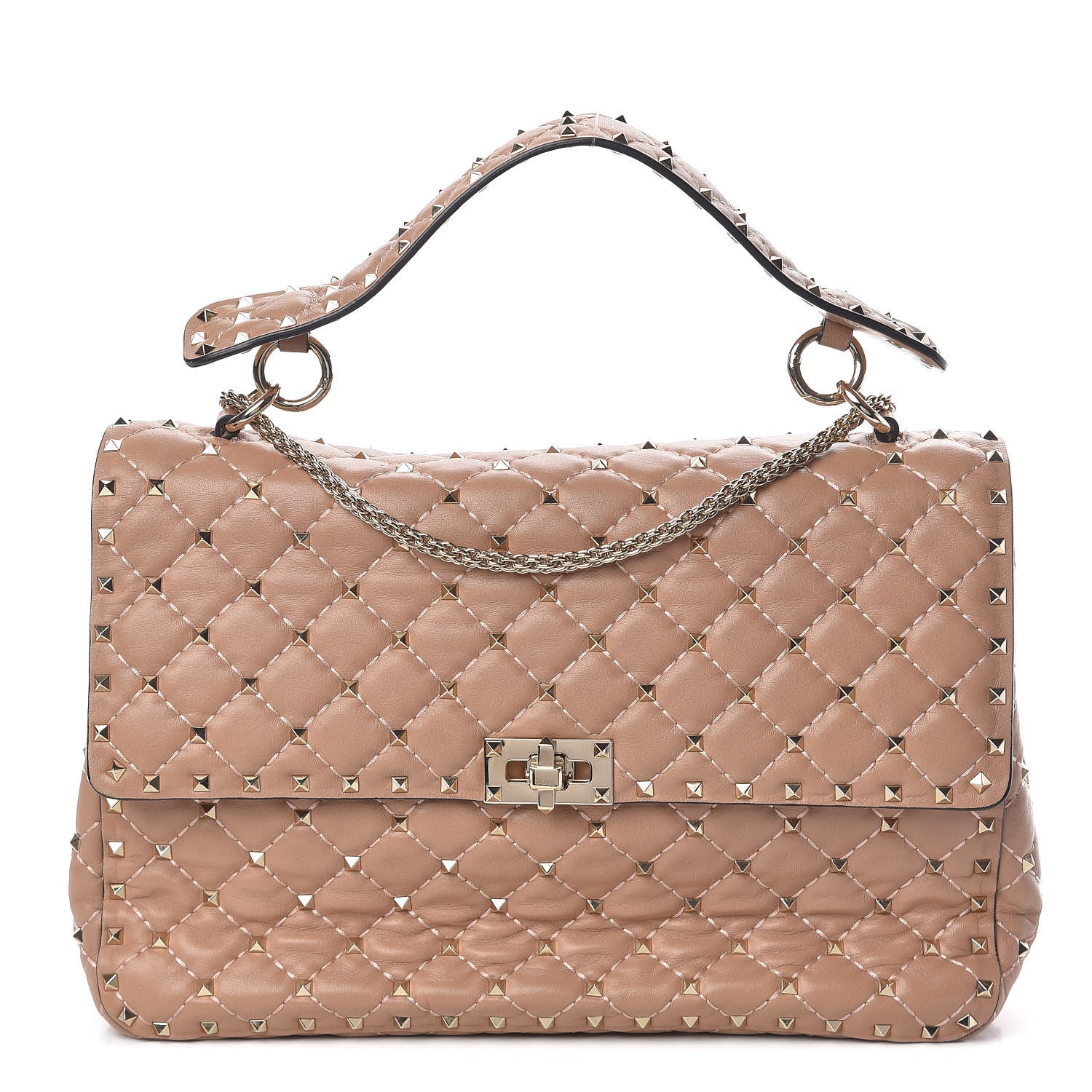 Valentino Garavani Nappa Large Rockstud Spike Shoulder Bag Soft Noisette 1 of 15