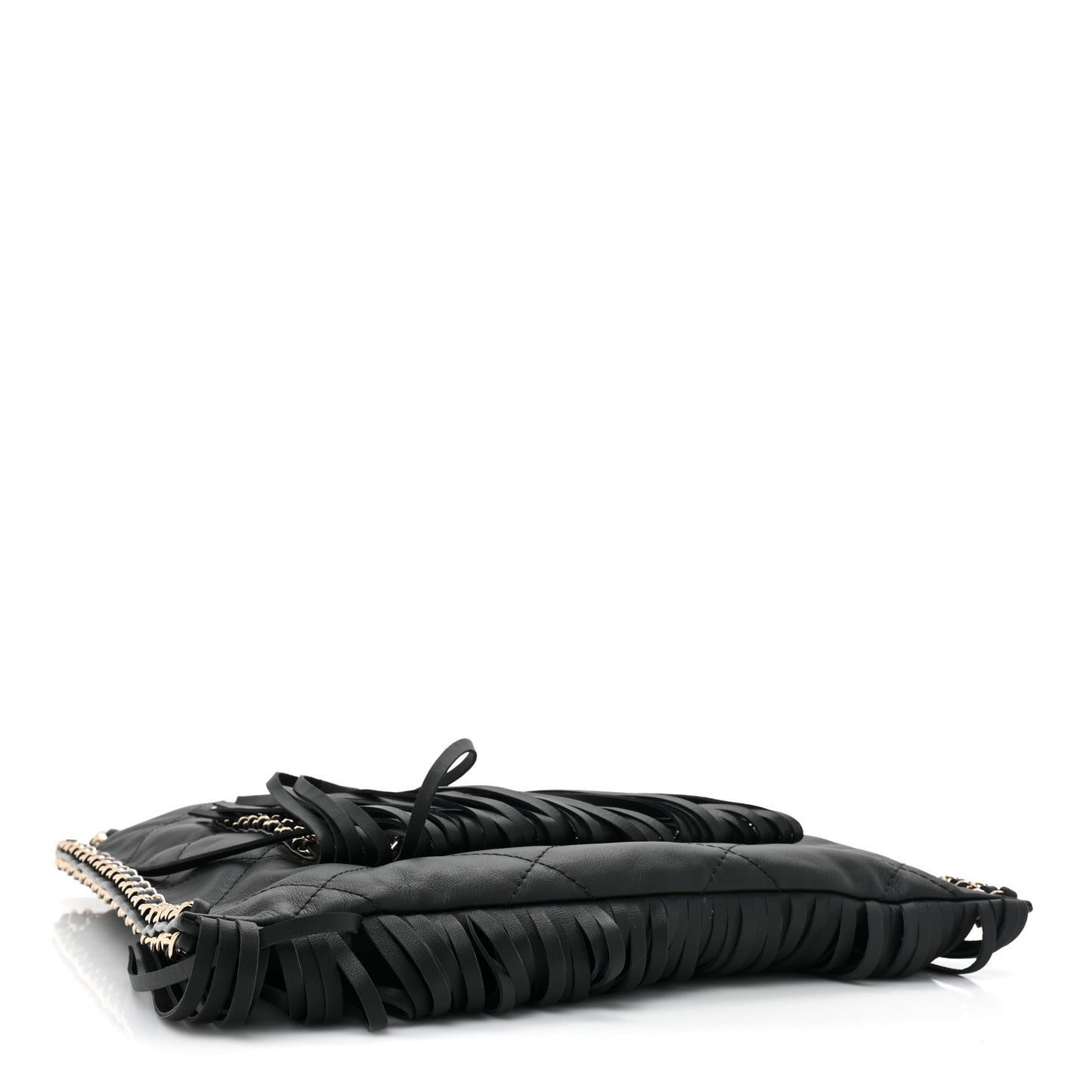 Calfskin Quilted Fringe Shopping Bag Black