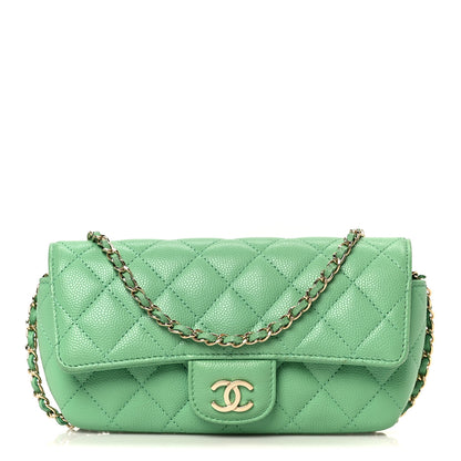 Chanel Caviar Quilted Flap Phone Holder With Chain Green 1 of 12