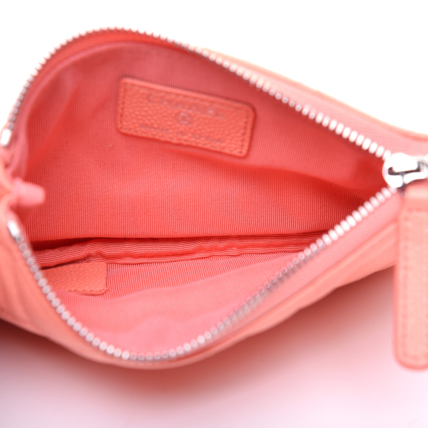 Caviar Quilted Small Cosmetic Case Coral