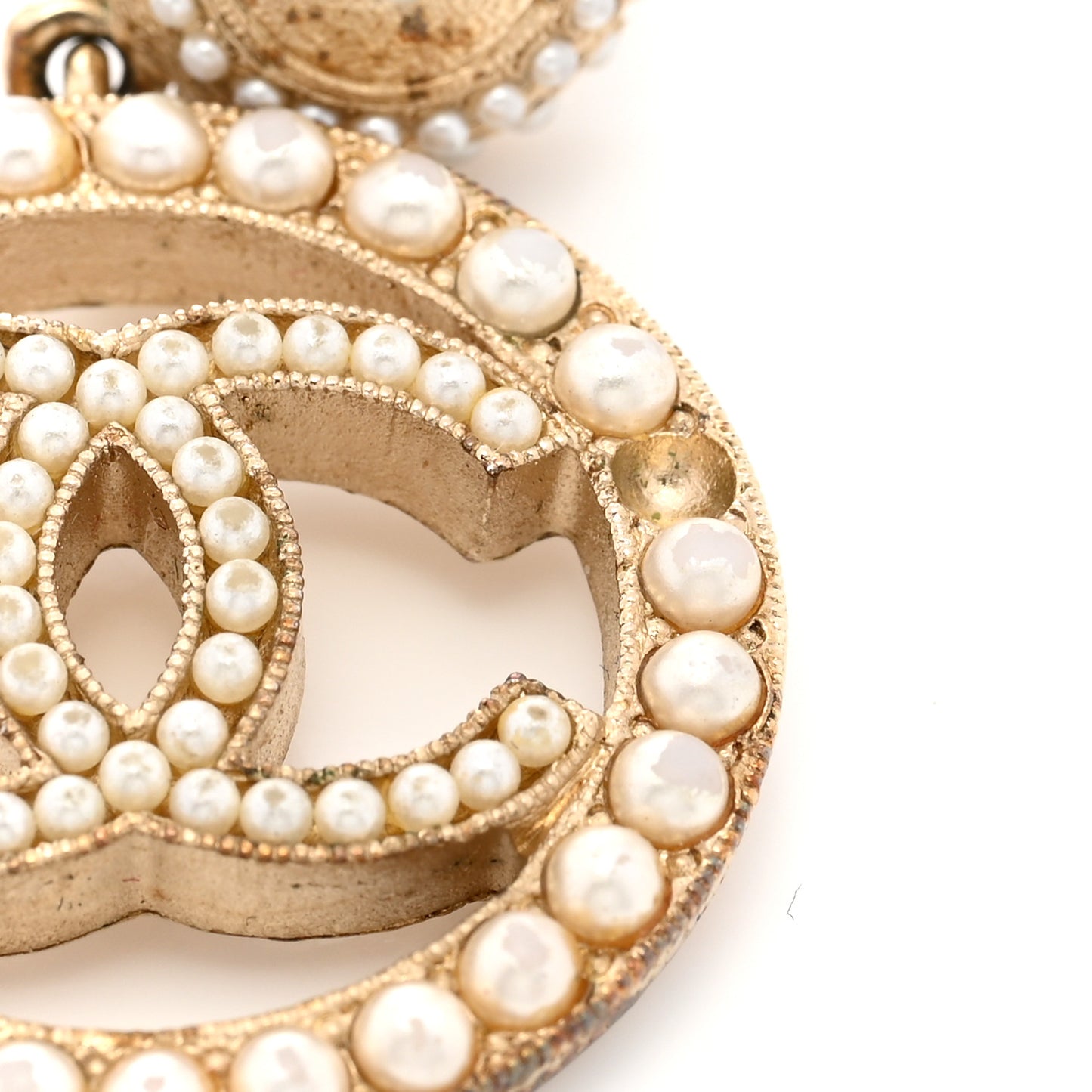 Pearl CC Drop Earrings Light Gold