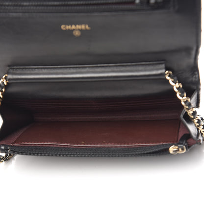 Chanel Lambskin Chevron Quilted Wallet On Chain WOC Black 5 of 13