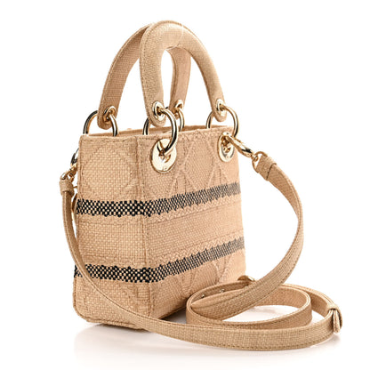Christian Dior Raffia Woven Cannage Embroidered Mini Lady D-Lite Natural Black 3 of 10