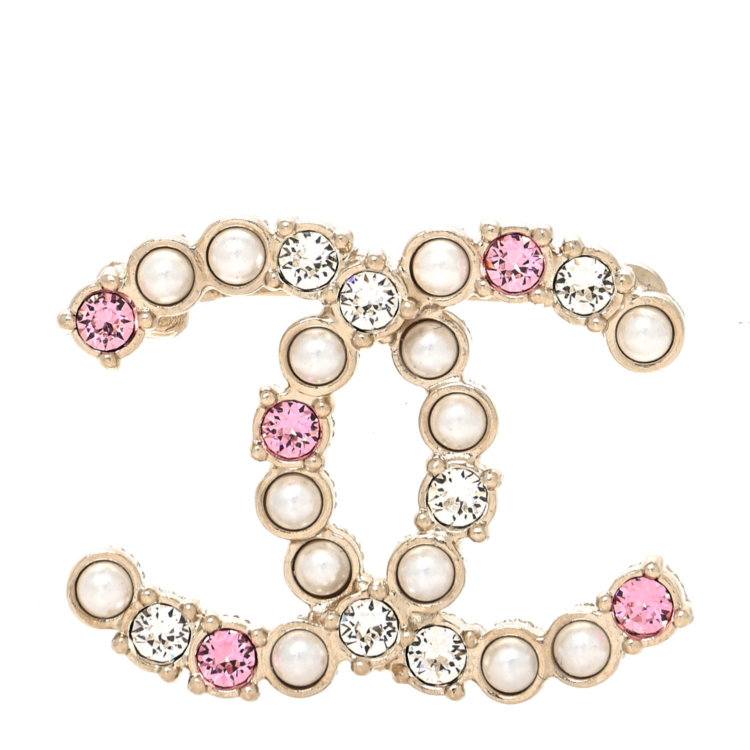 Chanel Pearl Crystal CC Brooch Gold Pearly White Purple 1 of 4