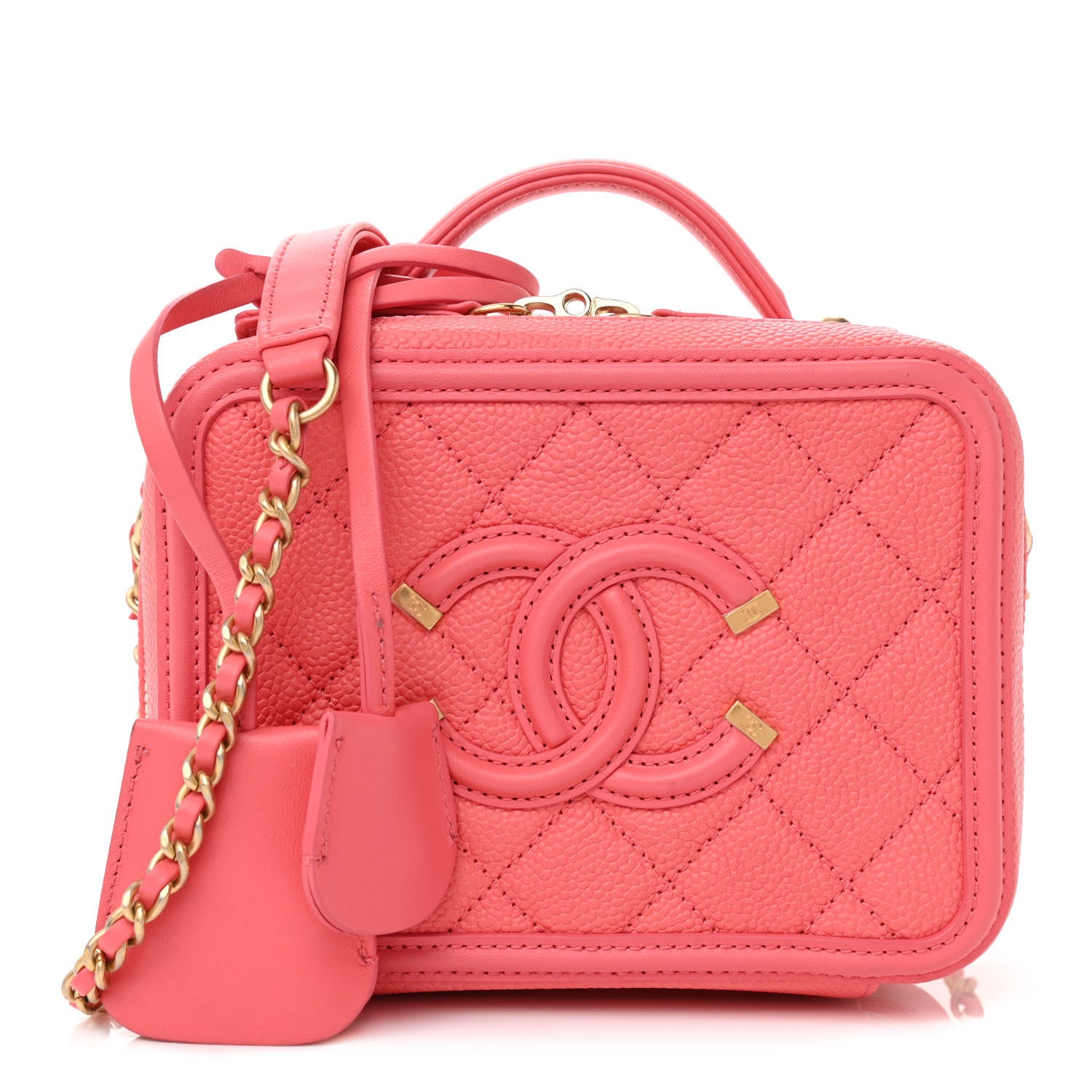 Chanel Caviar Quilted Small CC Filigree Vanity Case Coral 1 of 10