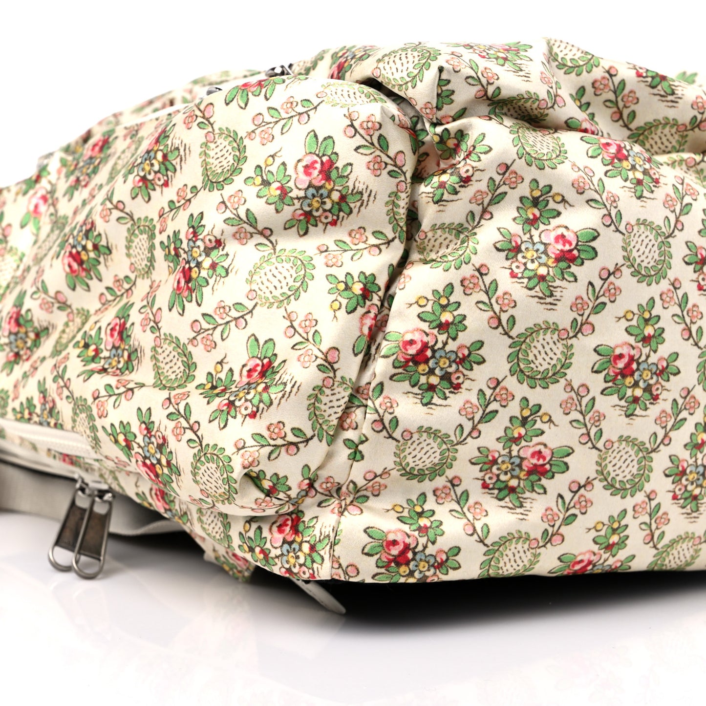 X MLB Satin Floral Print NY Yankees Patch Backpack Ivory Green