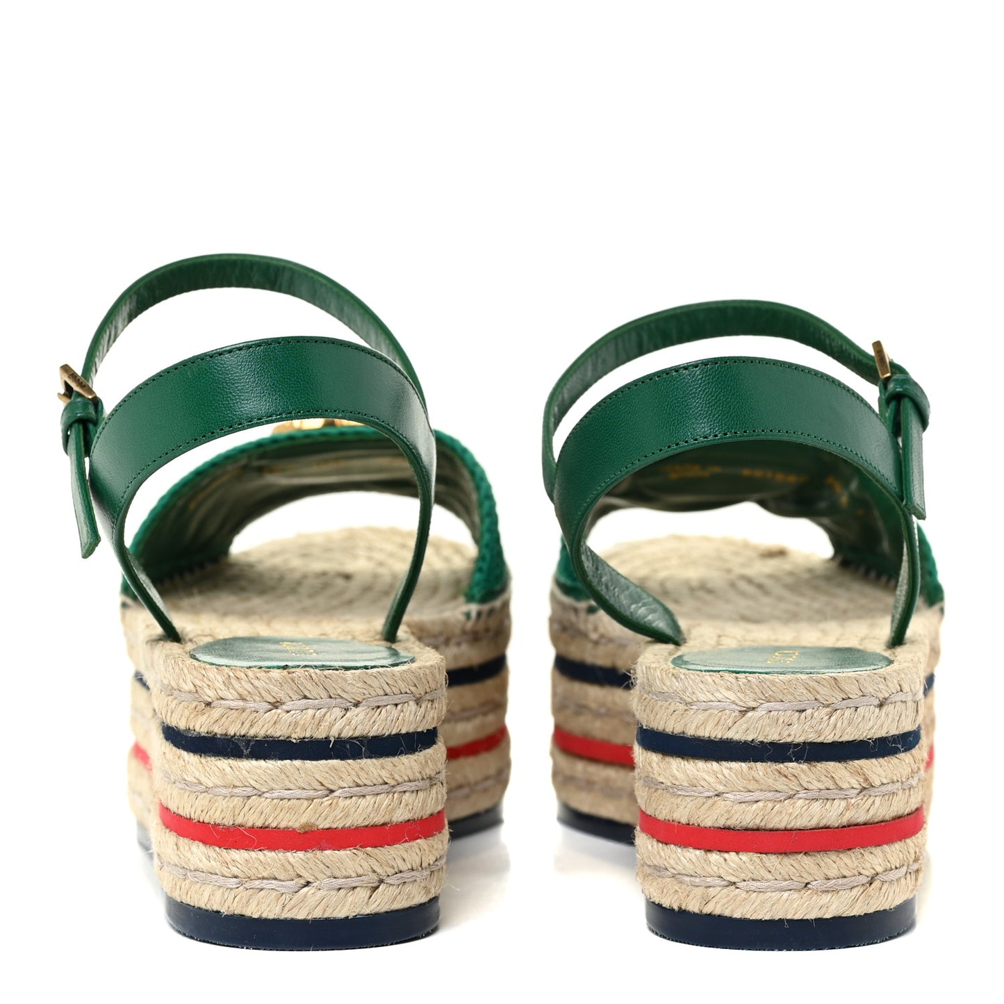 Cotton Malaga Kid Crochet Pearly GG Lilibeth Espadrille Platform Sandals 39.5 Emerald