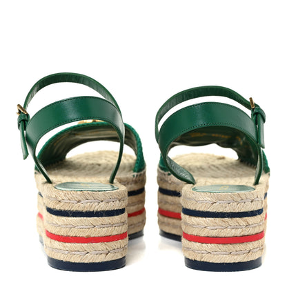 Gucci Cotton Malaga Kid Crochet Pearly GG Lilibeth Espadrille Platform Sandals 39.5 Emerald 4 of 13