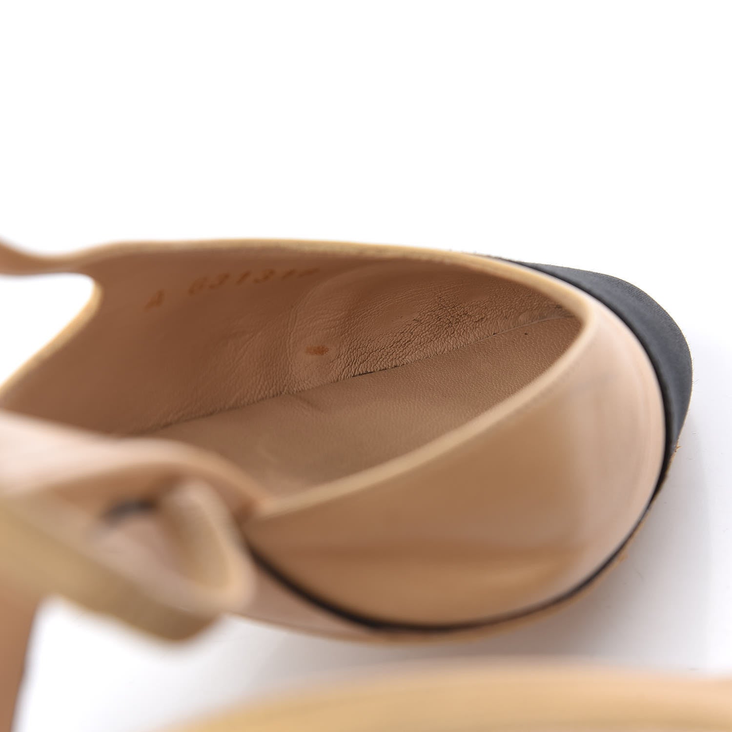Chanel Goatskin Grosgrain Cap Toe CC Slingback Pumps 37.5 Beige Black 10 of 17