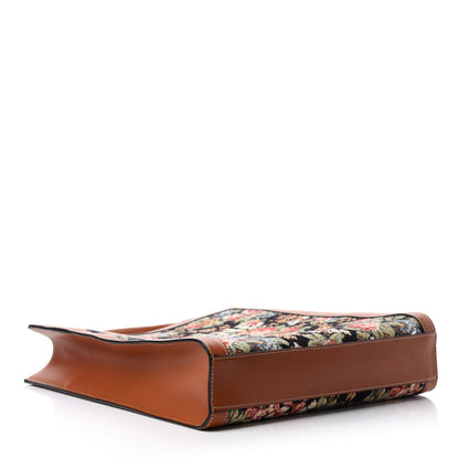 Celine Canvas Calfskin Jacquard Floral Small Vertical Cabas Black Tan 4 of 10