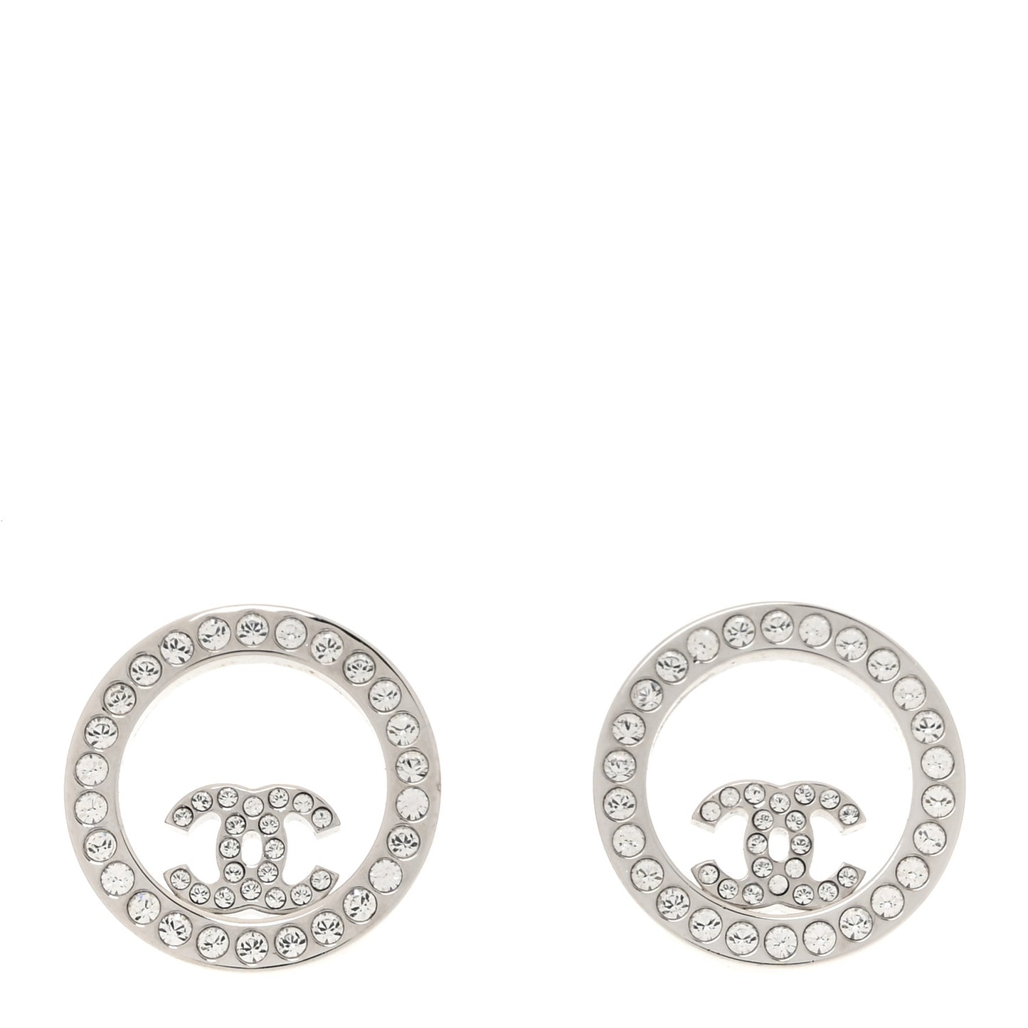 Crystal CC Round Earrings Silver